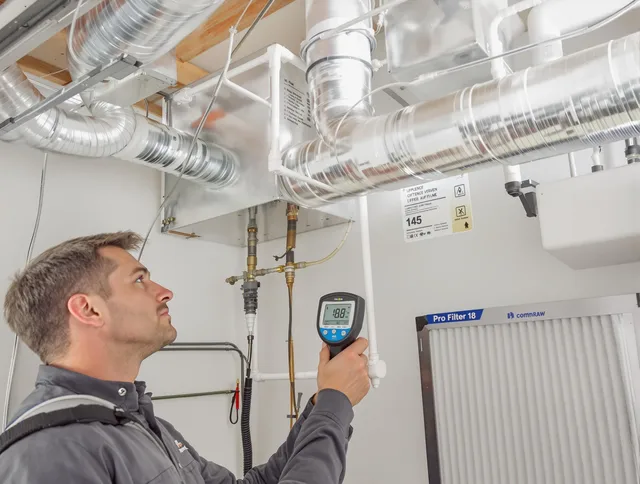Hull Air Duct Cleaning expert conducting detailed filter system inspection using diagnostic tools in Hull